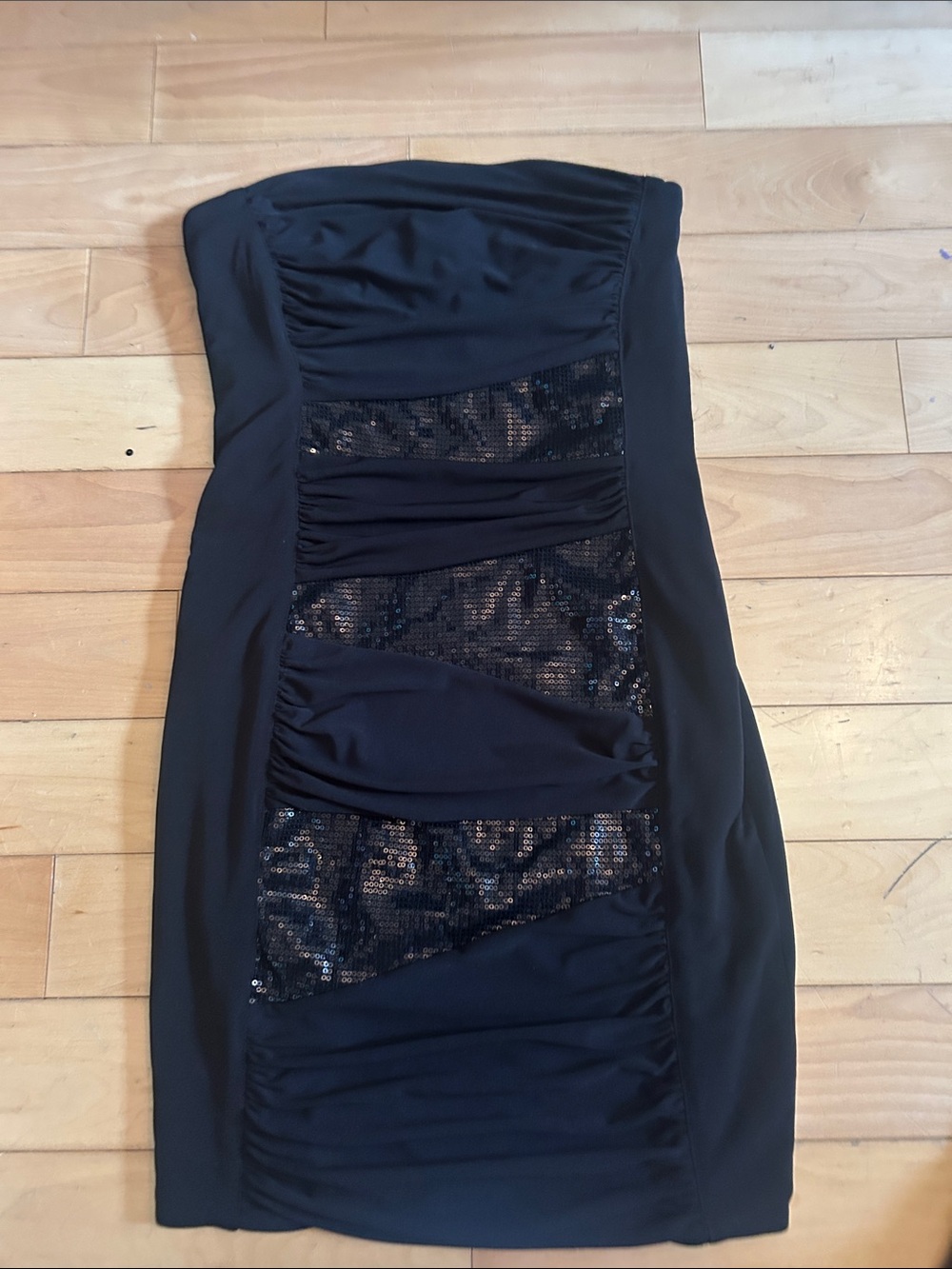 BCBGeneration Black Strapless Sequin-Panel Bodycon Dress